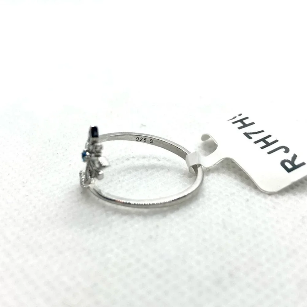 Elegant 925 NWT Sterling Silver Snowflake Ring with Blue Gem - Adjustable Size